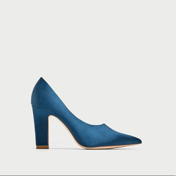 ZARA BLUE SATIN POINTED HIGH HEELS BRAND NEW WITH TAGS AND BOX EUR 38 US 7.5 - Picture 2 of 3